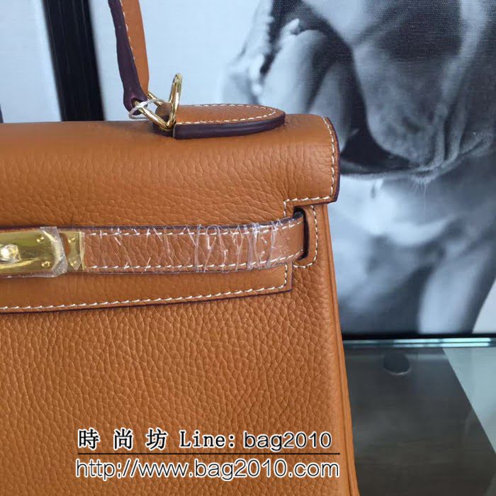愛馬仕Hermes 頭層牛皮荔枝紋凱莉包 時尚手提包 0AM1153